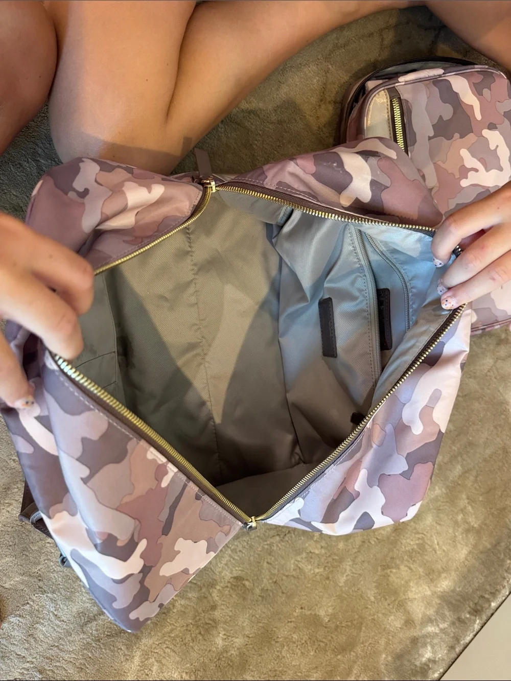 Tumi Pink Camo Duffel Bag with Brown Trim